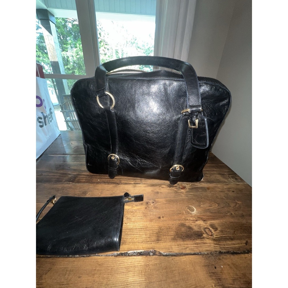 Franklin Covey Blk Leather Work Laptop Bag Briefcase Tote Organizer change purse